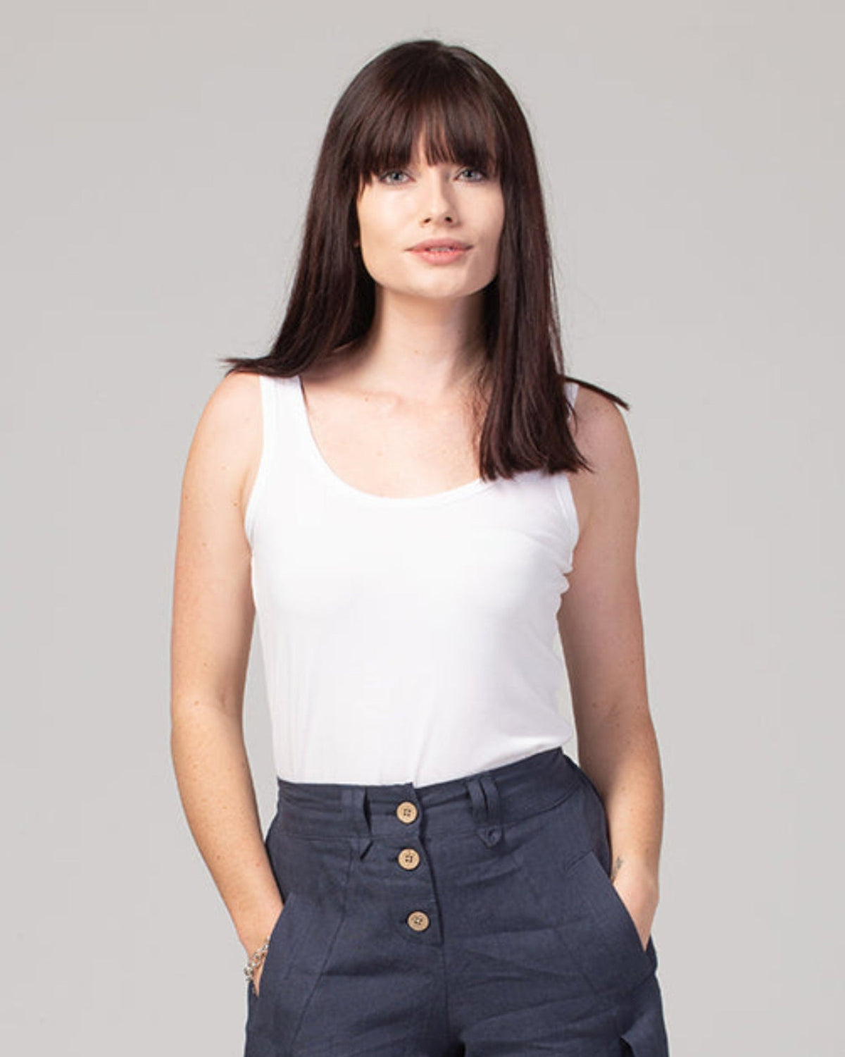 womens white silk classic tnak top