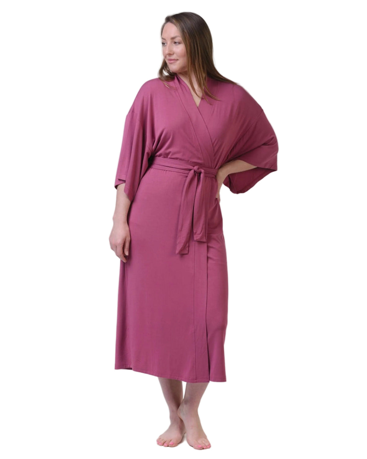 Bamboo Woman wearing a magenta robe on a white background