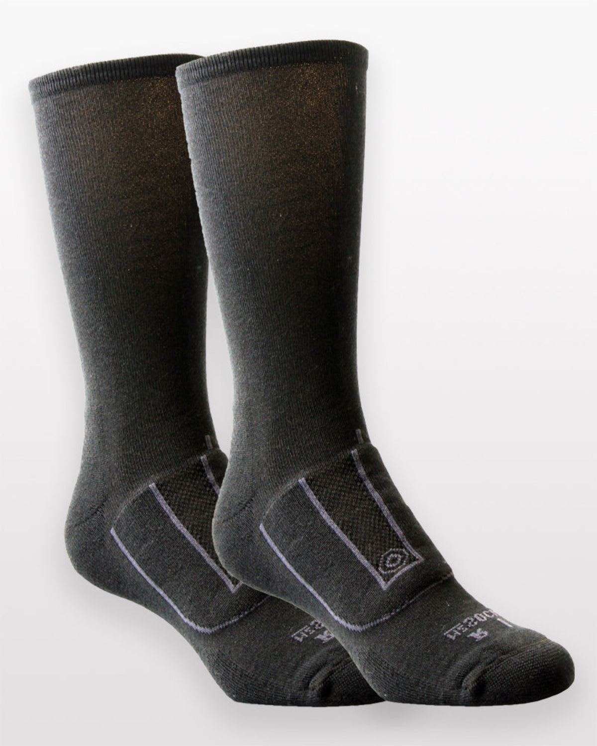 Pair of black cotton socks with brand logo on a white background
