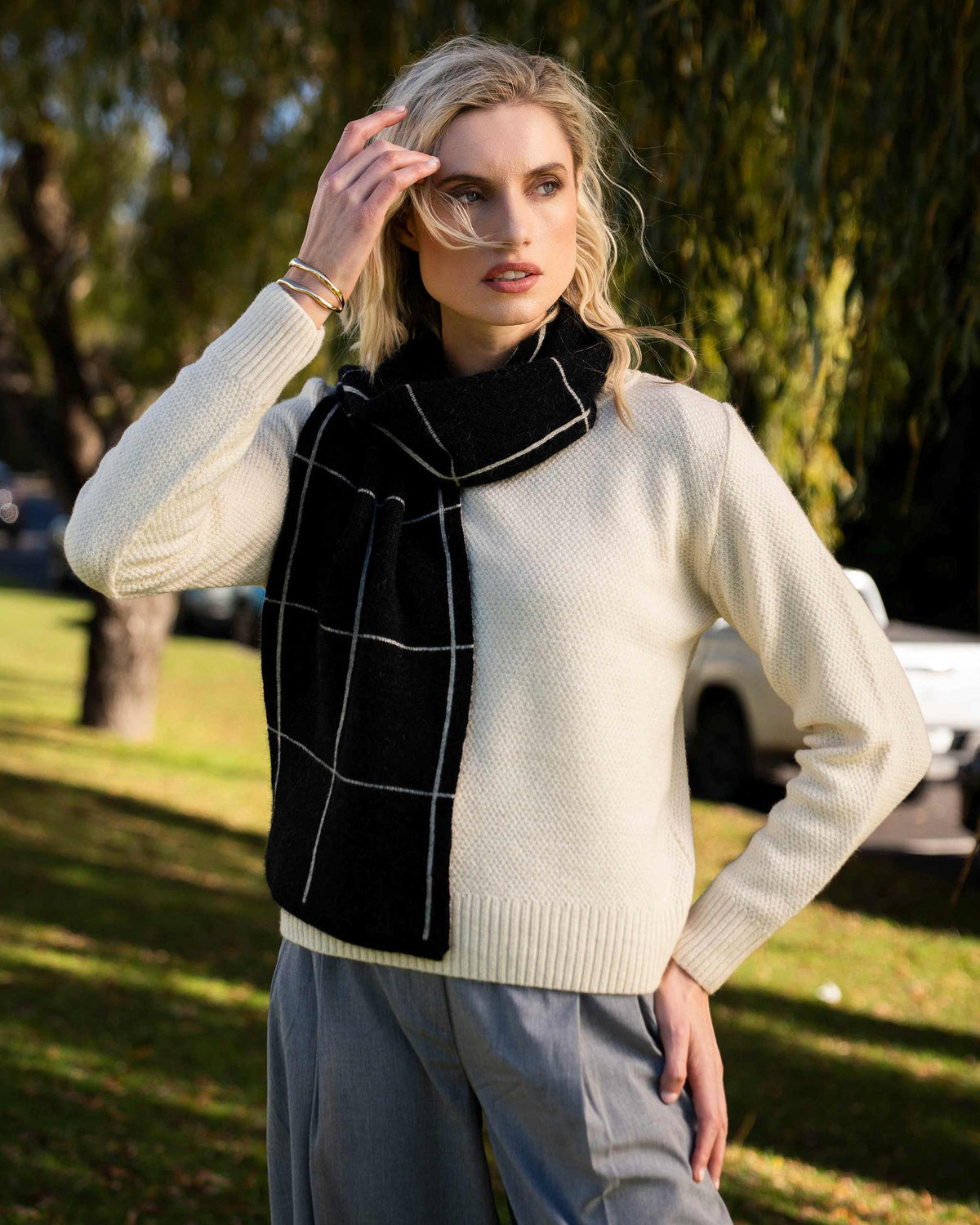 Possum Merino Two Tone Moss Stitch Sweater