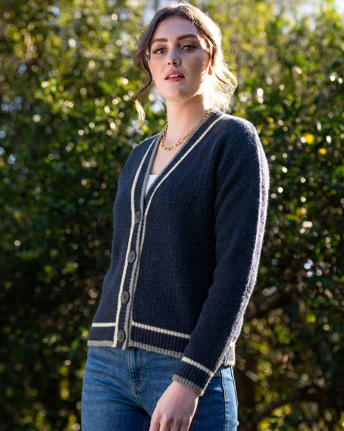 Possum Merino Contrast Textured Cardigan