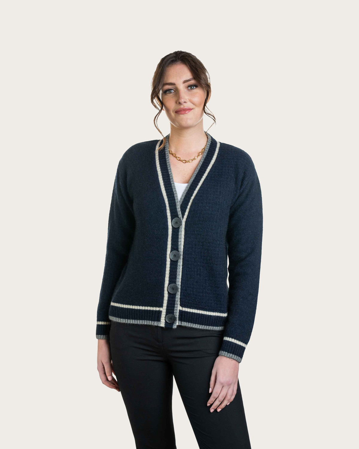 Possum Merino Contrast Textured Cardigan