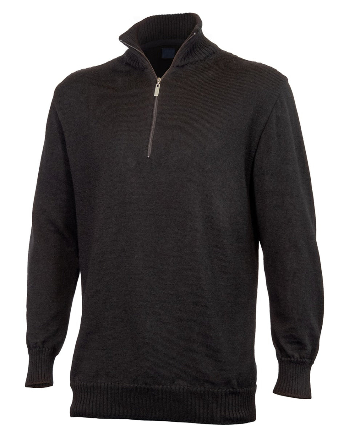 merino Black quarter-zip sweater on a white background