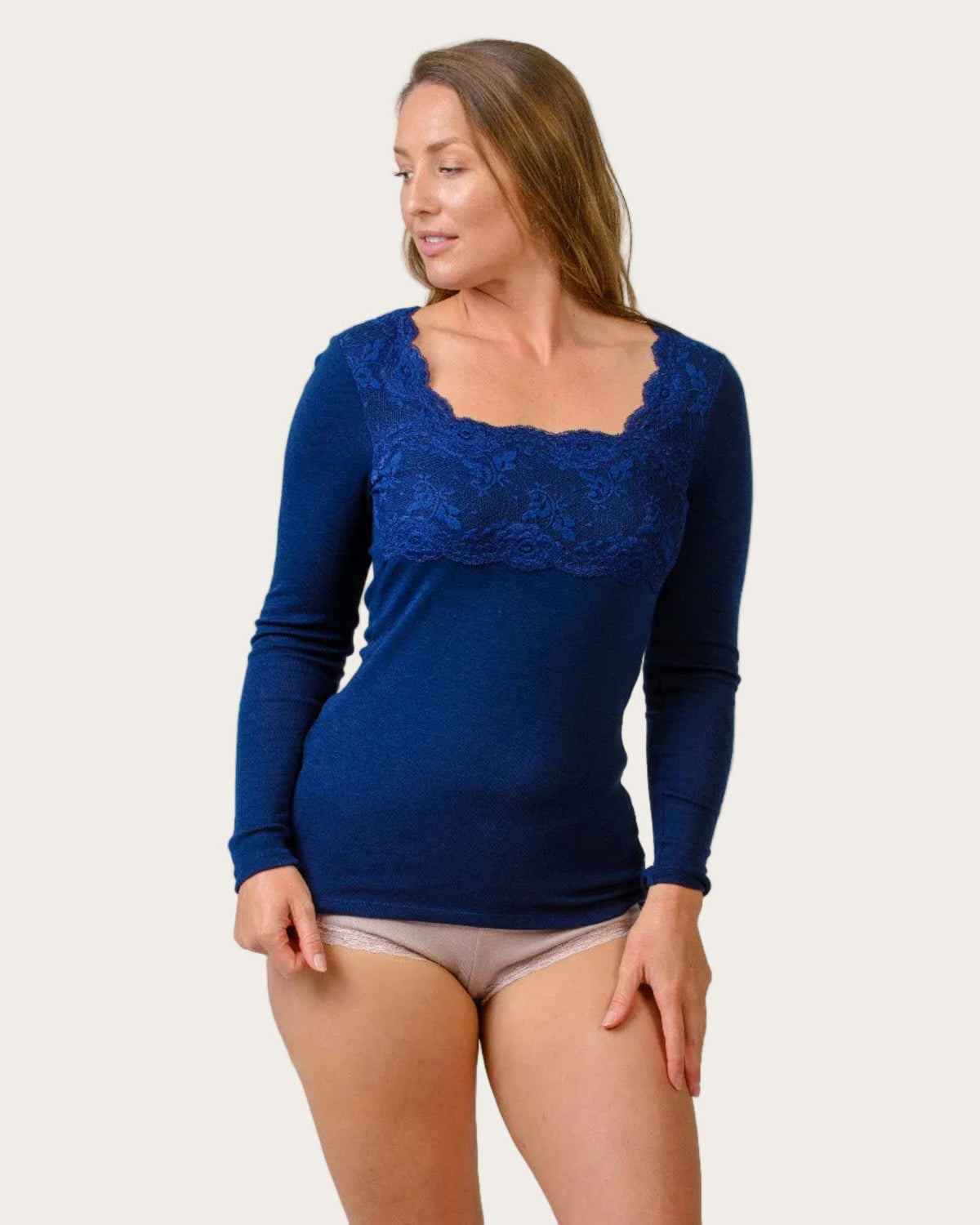 Superfine Merino Thermals -Lace Long Sleeve Top