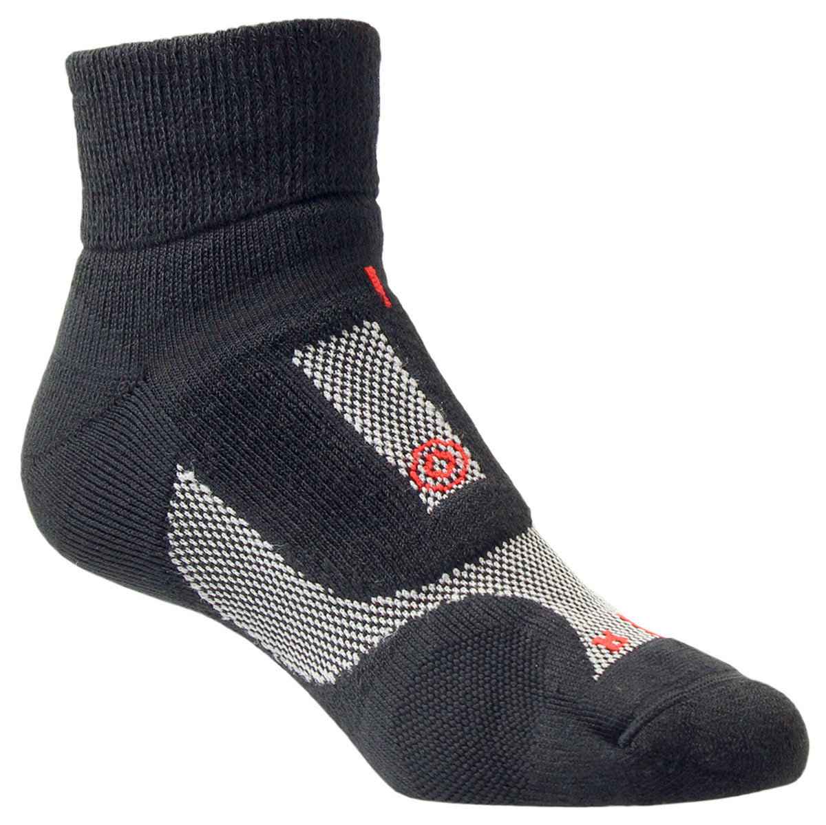 Merino Black ankle sock with patterned design on a white background