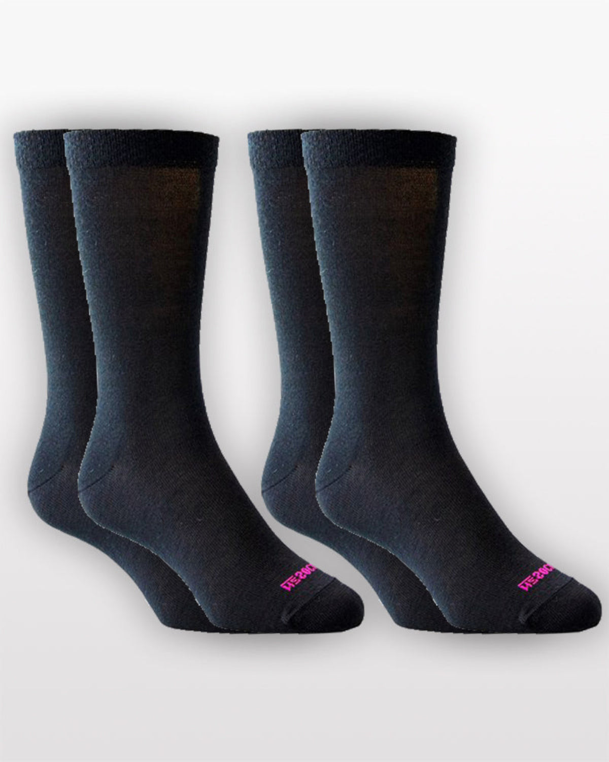 Two pairs of merino black socks with a brand logo on a light gray background