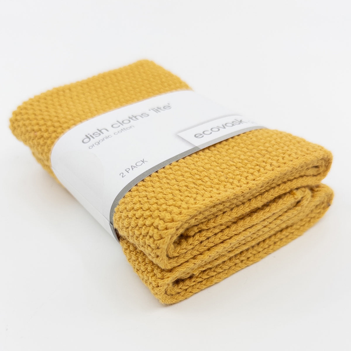 cootn dish cloth Two yellow dish cloths wrapped together with an 'ecovag' label on a white background