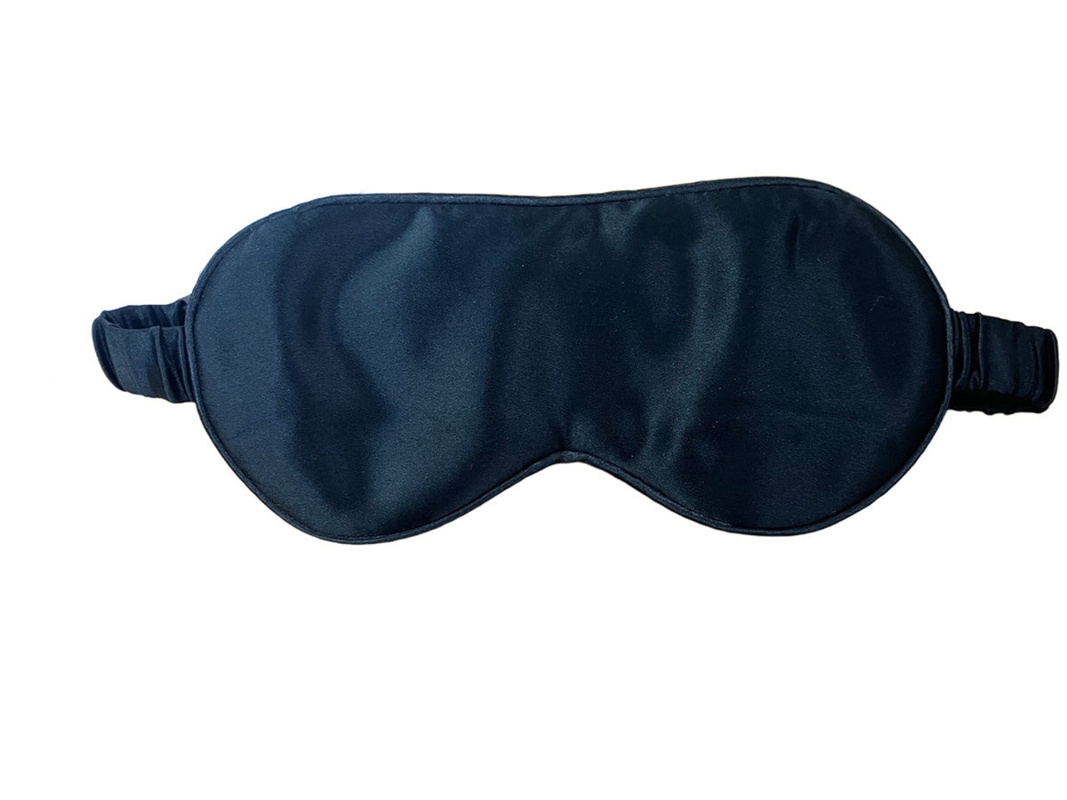 Black satin silk sleep mask on a white background