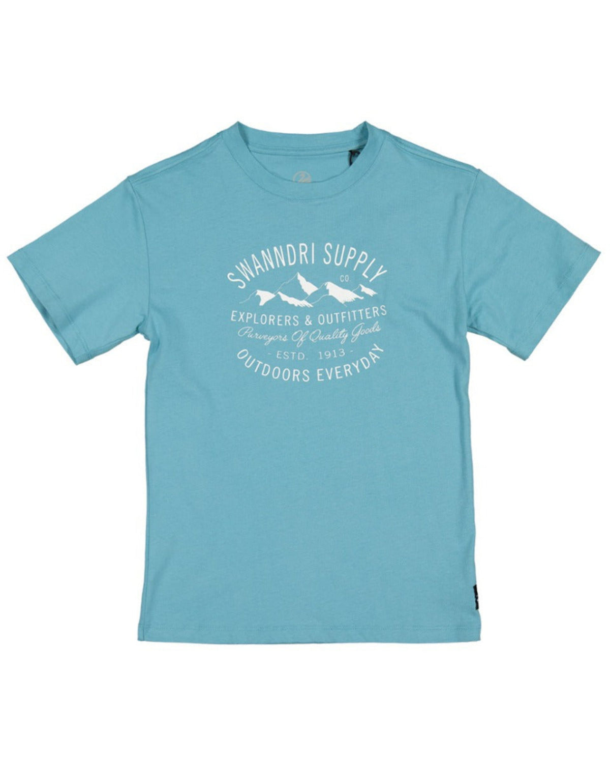 Cotton Light blue t-shirt with white text and graphics on a white background