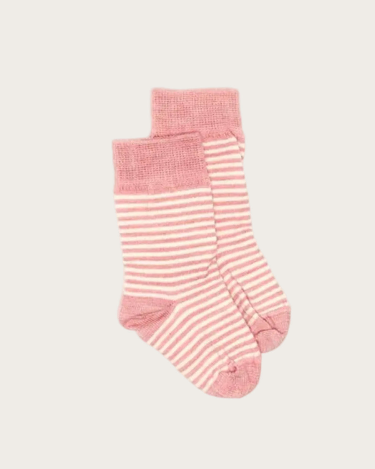 Pair of pink merino striped socks on a white background